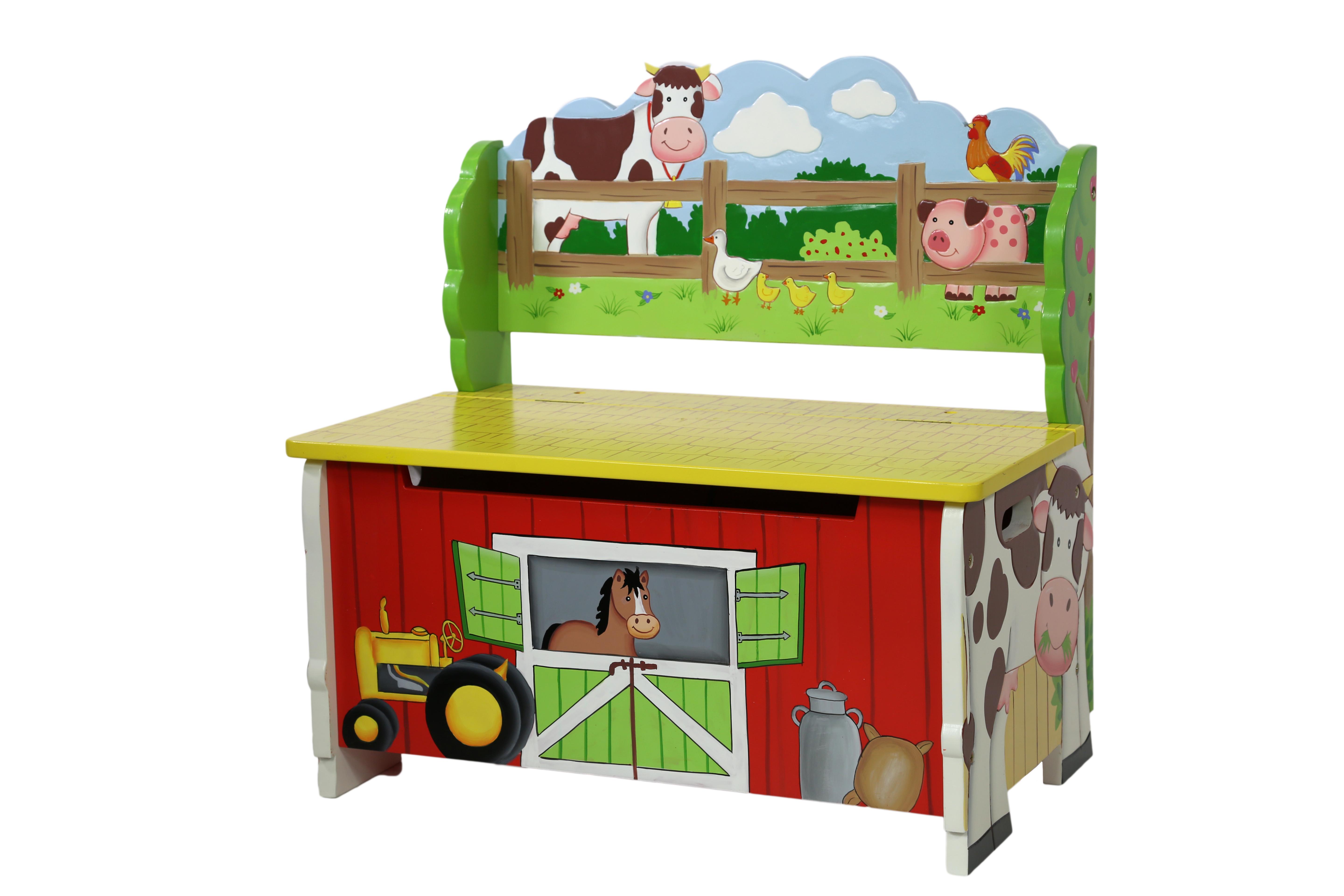 Cofre y banco de madera para juguetes Fantasy Fields para niños TD