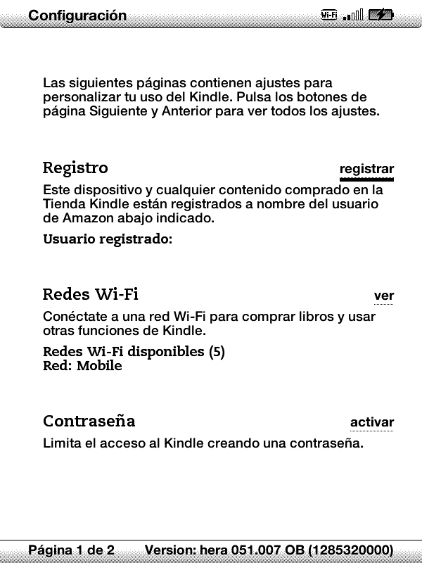 Image of Kindle settings menu