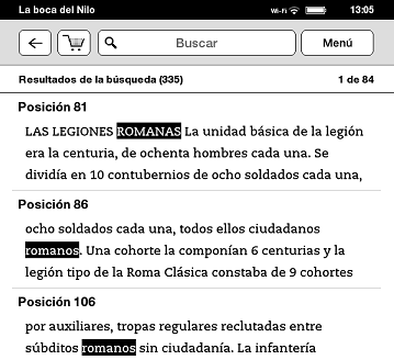 Imagen con resultados de b�squeda en el Kindle Touch
