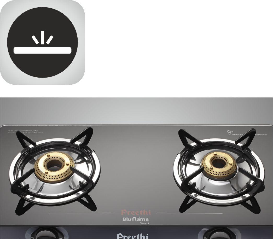Buy Preethi Blu Flame Smart Glass Top 2Burner Gas Stove, Black Online