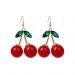 Qpower 1 Pair Women Fashion Cherry Drop Dangles Rhinestone Ear Studs Earrings