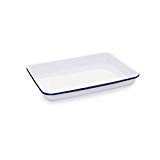 Enamelware Rectangular Tray, 11.25 x 9 inches, Vintage White/Blue (Set of 2)