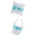 Homyl 1 Set Rhinestone Double Heart Flower Girl Basket and Ring Cushion Set White