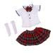 SM SunniMix Lovely T-Shirt Plaid Skirt Stockings Party Clothes Set for 1/3 BJD SD Dolls