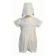 Boy's Smocked Cotton Christening Baptism Romper with Hat