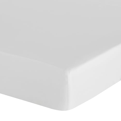 Eurofirany - Fitted Sheet 160 x 200 cm - Basic Cotton Flat Sheet with Elastic Band, Durable - for Thick Mattresses 30 cm Deep Pocket - Many Colours, White