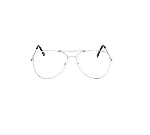 TECH-LINE-DIRECT FASHION ACCESSORIES Unisex Aviation Metal Frame Sunglasses Classic Optics Eyeglasses Transparent Clear Lens (Silver)
