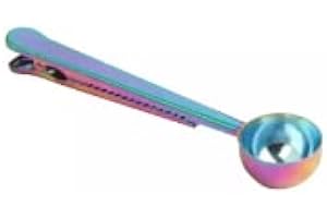 FOODOLOGY FEEDING Coffee Scoop Clip - Measuring Spoon Clip - Coffee Measuring Spoon for Ground Coffee - Gold Coffee Scoop - Black Coffee Scoop - Pretty Coffee Scoop - Coffee Espresso Scoop (Black) (Rainbow)