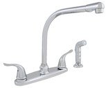 LDR 32302CP High Rise Kitchen Faucet with Side Spray 8-Inch Center Set for 4 Hole Sinks Universal Installation Chrome