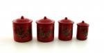Dollhouse Miniature Canisters, Set of 4 with Removable Lids, Red #IM65331