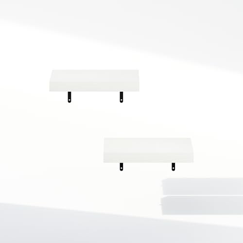Furinno Tanna 15-Inch Wall Mounted Floating Bathroom Display Shelves, White Texture, Set of 2