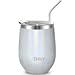THILY 12oz Insulated Stainless Steel Wine Tumbler with Sliding Lid & Straw - Stemless Travel Cup for Coffee, Cocktails, Beer - Cold Drinks - Glitter White