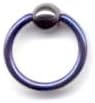 Titanium Ball Closure Ring in Dark Blue with Hematite Bead 16 gauge by 5/16"