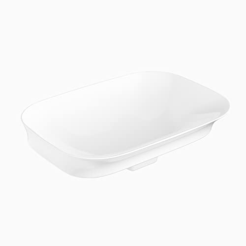 Kohler Vive geo table top vitreous ceramic wash basin with hidden drain, Easy install drain cut only vessel sink for bathroom (550mm X 400mm, White, Glossy Finish)