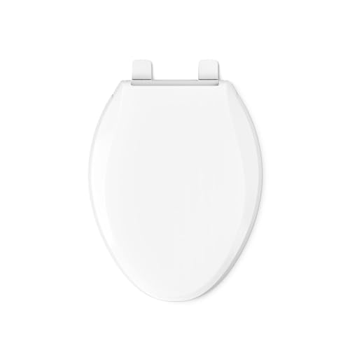 KOHLER 4636-RL-0 CACHET READYLATCH ELONGATED TOILET SEAT SLOW CLOSE, SOFT CLOSE TOILET SEAT QUIET LID, CONTOURED GRIP-TIGHT BUMPERS INSTALLATION HARDWARE, APARTMENT ESSENTIALS, WHITE