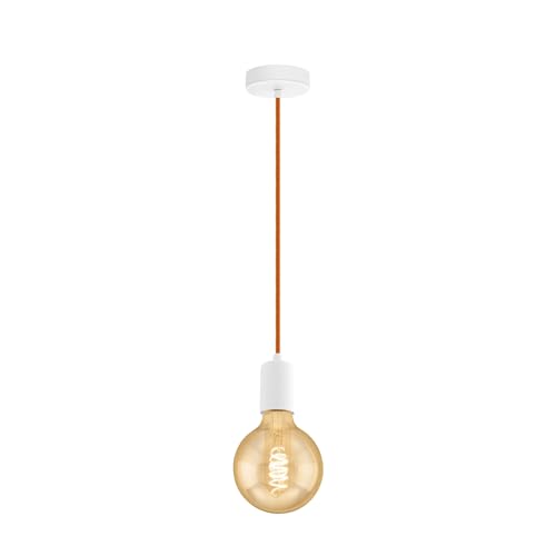 Eglo Suspension Yorth, lampe suspendue vintage industrielle 1 flamme, suspension en acier blanc, câble orange, lampe à manger, lampe de salon suspendue avec douille E27