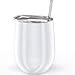 THILY Vacuum Insulated Stemless Wine Tumbler T1 Stainless Steel Travel Wine Glass Cup for Wine, Coffee, Cocktails, with Lid, Reusable Straw, 12 oz, Cute Birthday Christmas Gift, Pearl White