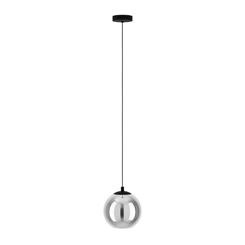 EGLO Hängelampe Ariscani, Pendelleuchte Esstisch, Hängeleuchte aus Metall in schwarz Spiegelglas, Esszimmerlampe hängend, E27 Fassung, Ø 20 cm, Rauchglas Verspiegelt