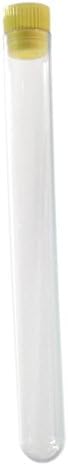 16 x 150 mm, Clear Plastic Test Tubes with Caps (Yellow), 12 Pack, KeL Scientific KS-303-MC12