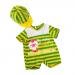 MagiDeal Handmade Green Striped Jumpsuit with Hat for 43-45cm Zapf Baby Born Dolls