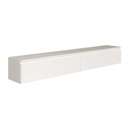 Selsey Haengeboard Bemmi 28,4x200x31,8 cm, Minimalistisches TV Lowboard, Weiss, Hochwertige Spanplatte mit ABS-Kanten, Zwei Klappenfaecher,Melaminbeschichtet, Ideal fuers Wohnzimmer
