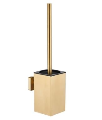 Toilet Brush and Holder, NSCMQSL Toilet Bowel Brush for Cleaning with Stainless Steel Handle,Space Saving for Storage Toilet Brush Wall Mount Square(Brushed Gold)