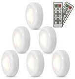 FXWSKY LED Puck Lights Battery Operated 6 Pack, Under Cabinet Lighting Wireless with Remote Control Timer Function Closet Light 4000k