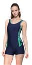 Women One Piece Boyleg Swimwear Sport Flat Seams Athletic Swimsuit With Chest Pads(Blue/green M)