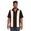 9 Crowns Men's Retro Bowling Bahama Camp Button-Down Shirt (Brown/Beige, Medium)