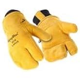 RefrigiWear 3-Finger Heavy Duty Insulated Leather Mitt Work Glove with Double Cuff