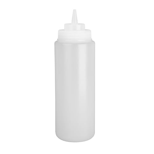 Vogue Squeeze Sauce Bottle 910 ml/32 oz, Clear Polyethylene, Wide neck for mess-free Filling, precise narrow Dispenser Tip, Refillable, Screw Top Design, Commercial or Home Use, E093