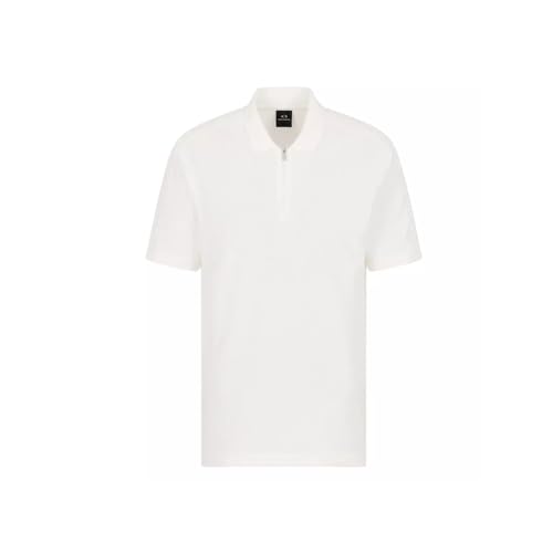 Armani Exchange AX Stacked Logo Cotton Piquet Zip Up Polo, Blanc cassé, S Homme