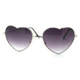 Small Thin Metal Heart Shaped Frame Cupid Sunglasses (Silver Smoke)