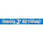9ft Blue & Silver Stars Holographic Happy 3rd Birthday Banner (2.7m length)