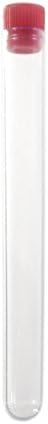 16 x 150 mm, Clear Plastic Test Tubes with Caps (Red), 12 Pack, KeL Scientific KS-303-MC12