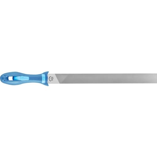PFERD TOOLS Werkstattfeile Flachstumpf, 300mm, rechteckige Feile, Kreuzhieb H2 auf drei Seiten, inkl. Ergonomie-Feilenheft, 11210307 – fuer universelle Schrupp- und Schlichtarbeiten geeignet