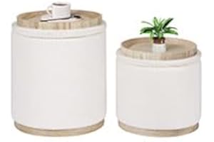 B FSOBEIIALEO Storage Ottoman Cube, Round Boucle Ottomans with Tray, Set of 2 Teddy Foot Rest Ottoman Cube with Storage for L