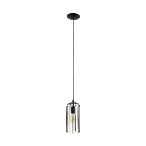 EGLO Pendellampe Roccamena, 1 flammige Vintage Pendelleuchte, Retro Hängelampe aus Stahl, Farbe: Schwarz, kupfer, Fassung: E27
