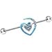 Body Candy Stainless Steel Blue and Glitter Cut Out Heart Industrial Barbell Piercing 14 Gauge 36mm