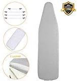 HOMILA Silicone Coated Ironing Board Cover and Pad Premium Scorch and Stain Resistant - Ironing Board Pad Covers 15"x54"inches 4 Fasteners and 1 Large Protective Scorch Mesh Cloth (Not Include Board)