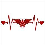 CCI Wonder Woman Heartbeat Decal Vinyl Sticker|Cars Trucks Vans Walls Laptop| RED |6.5 x 2.5 in|CCI1490