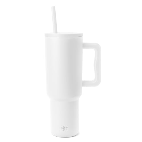 Vaso Térmico con Pajita y Asa| Taza Termica Café para Llevar | Botella de Agua Acero Inoxidable Aislado para café helado | Trek | 1180ml | Winter White