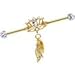 Body Candy Women's Gold Anodized Steel Clear Accent Flowing Lotus Dangle Industrial Body Piercing Barbell 14 Gauge 38mm, White, One Size
