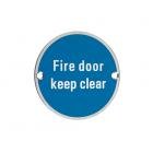 Fire Door Keep Clear Sign - Polished Stainless Steel / Blue Disc 76mm ZSS11PS