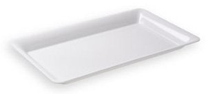 White plastic serving tray, rectangular 14" x 10"