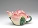 Pink and White Rose Petal Shaped Teapot with Green Leaf Like Handle