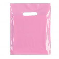 My Shopfittings 100x HEAVY DUTY STRONG COLOREDFULL PLASTIC CARRIER PATCH HANDLE BAGS, PARTY, BOUTIQUE GIFT BAGS (Pink, 15 x 18) — image 1