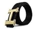 Dinamit Women's H Reversible Leather Belt With Removable Buckle Black w Gold Buckle