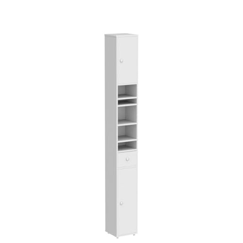SoBuy Slim Bathroom Storage Cabinet, Narrow Storage Cabinet, Tall Slim Cabinet with Adjustable Shelves, Floor Standing Cupboard for Small Spaces, Bathroom or Laundry Room Organizer, White BZR34-W