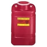 Becton-Dickinson Multi Purpose Sharps Container 1 Piece 5 Gallon by B-D | Polypropylene, Red Base White Lid, 18 in H x 7.5 in W x 10.5 in D, One Way Funnel Valve, Jug Style With Absorbent Pad